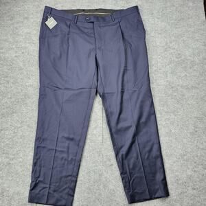Indochino Dress Pants Mens 42x30 Navy Classic Wool Flat Front Textured Timeless